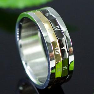 Gold &amp; Silver Tone Roman Numbers Stainless Steel Spin Mens Ring MR113