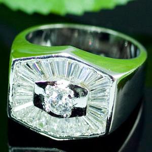 Hexagon Cubic Zirconia Studs 18k White Gold Plated Wedding Mens Ring MR124