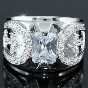 Cubic Zirconia Studs White Gold Plated Champion Mens Ring XMR133