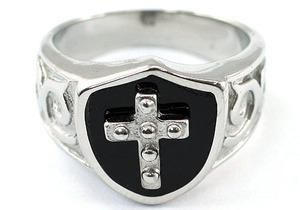 Religion Two Tone Cross Magnetic Health Stainless Steel Mens Ring MR151