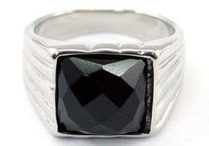 Gothic Black Agate Magnetic Health Stainless Steel Mens Ring MR161