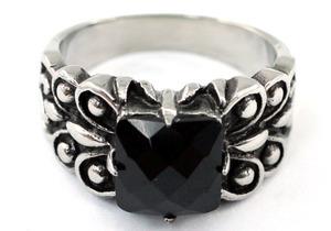 R&amp;B Gothic Black Agate Magnetic Health Stainless Steel Mens Ring MR162