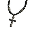 Load image into Gallery viewer, Black Onyx Beads with Steel Cross Pendant Necklace