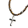 Load image into Gallery viewer, Tiger Eye Beads with Steel Cross Pendant Necklace