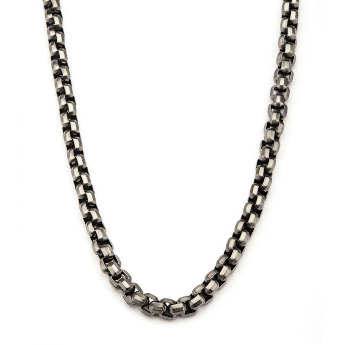 Steel Gun Metal Plated Round Box Chain Necklace