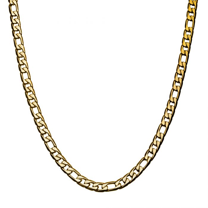 Stainless Steel & Gold IP 7mm Speckled Figaro Chain Necklace