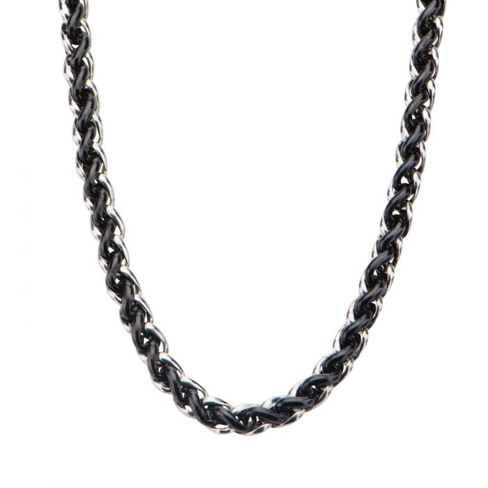 7.1 Steel and Black Plated Wheat Chain Necklace