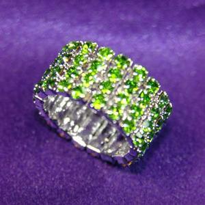 4 Row Green Stretch Bridal Fashion Rhinestone Ring XR918