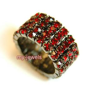 4 Row Dark Red Stretch Bridal Fashion Rhinestone Ring XR919