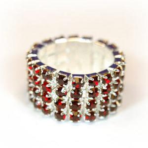 4 Row Dark Red Stretch Bridal Fashion Rhinestone Ring XR920