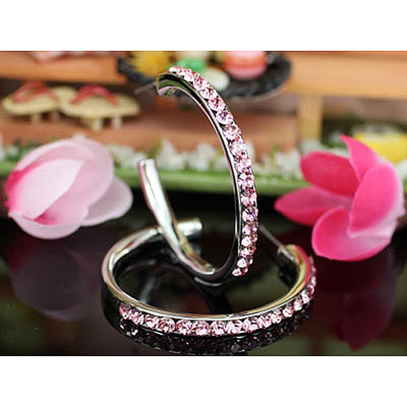 1.5" Pink Hoop Earrings use Austrian Crystal XE003