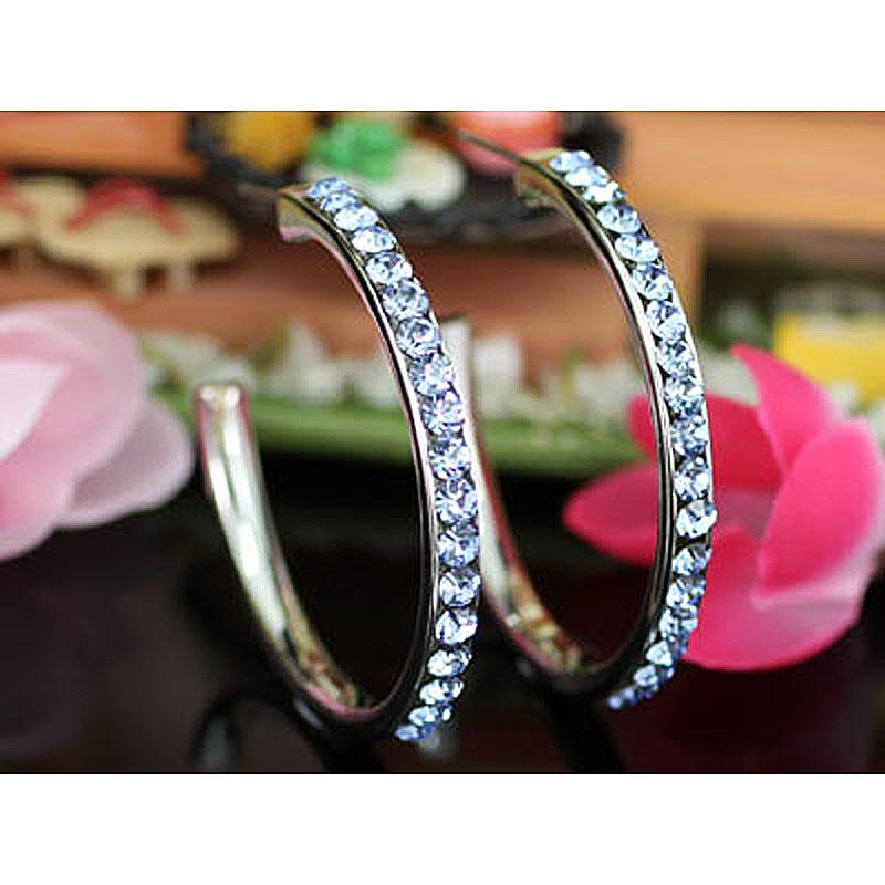1.5" Blue Hoop Earrings use Austrian Crystal XE005
