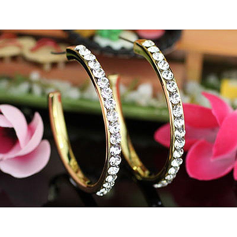 1.5" Gold Hoop Earrings use Clear Austrian Crystal XE006