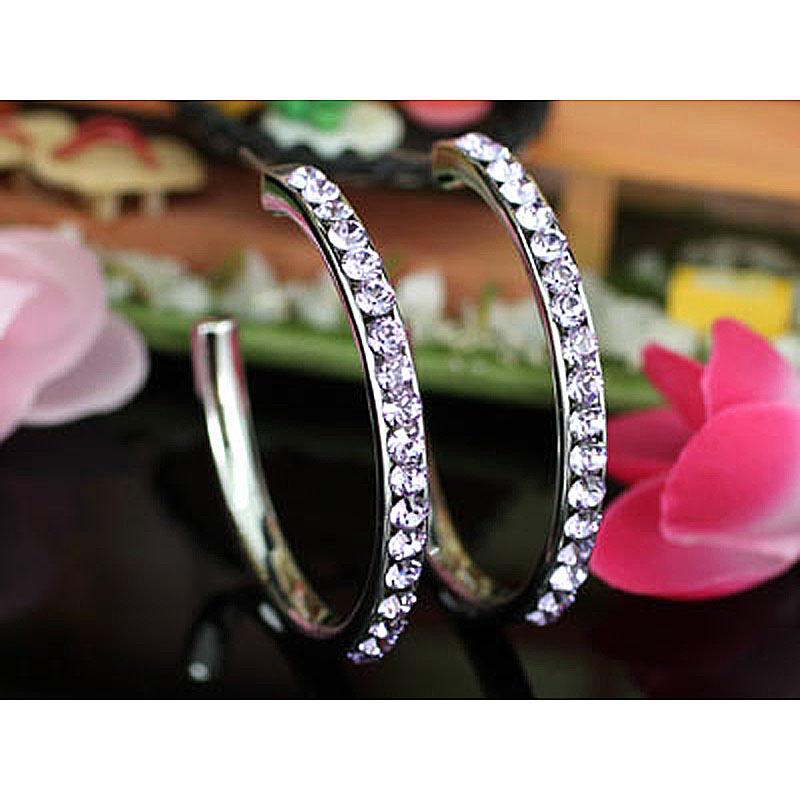 1.5" Purple Hoop Earrings use Austrian Crystal XE007