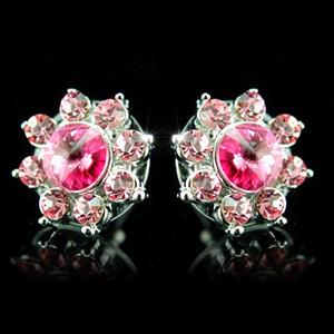 Pink Flower Stud Earrings use Swarovski Crystal XE011