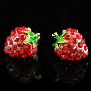 Red Strawberry Stud Earrings use Swarovski Crystal XE013