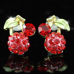 Red Cherry Stud Earrings use Swarovski Crystal XE021