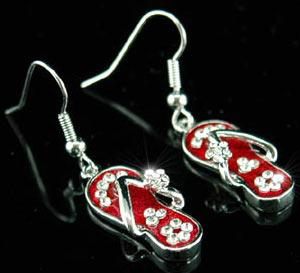 Dangle Red Slippers Earrings use Austrian Crystal XE032