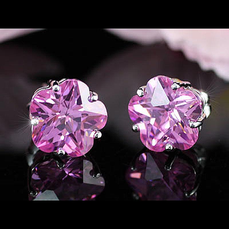 3 Carat Flower Pink Created Sapphire Stud Earrings XE239