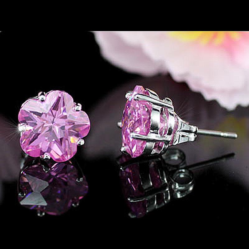 3 Carat Flower Pink Created Sapphire Stud Earrings XE239