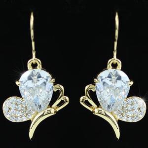 Dangle 4.5 Carat CZ Cubic Zirconia Butterfly Gold Earrings XE354