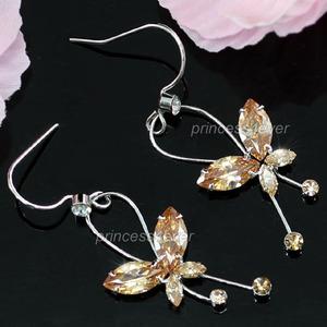 Dangle Butterfly Amber Color Crystal Earrings XE392