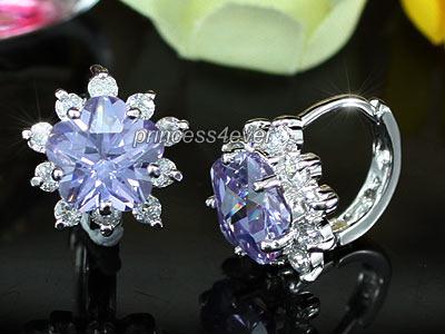 Purple of Flower CZ Cubic Zirconia Huggie Earrings XE405