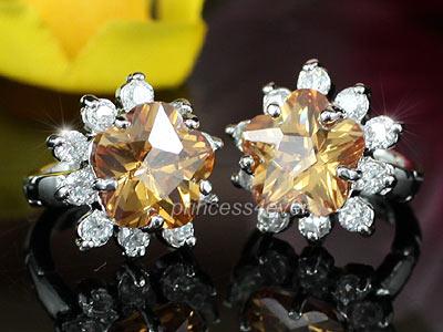 Yellow Flower CZ Cubic Zirconia Huggie Earrings XE407