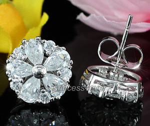 Sparkling CZ Cubic Zirconia Stud Flower Earrings XE413