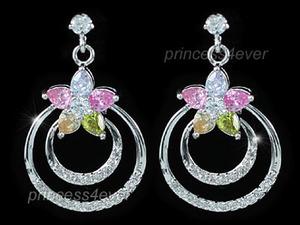 Multi-Color Flower Simulated Topaz Dangling Earrings XE431