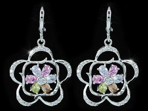 Multi-Color Flower Simulated Topaz Dangling Earrings XE432