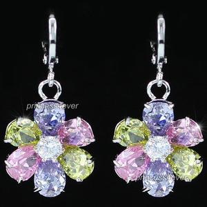 Dangle Multi-Colour Flower Created Topaz Earrings XE446