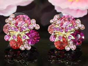 Pink Flower Ribbon Earrings use Swarovski Crystal XE454