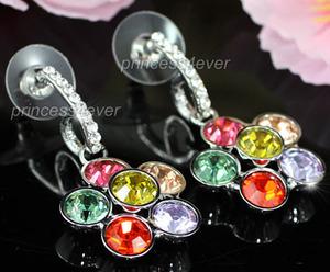 Dangle Multi-Color Flower Earrings use Austrian Crystal XE455