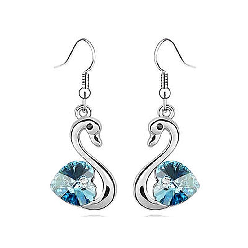 3 Carat Aqua Blue Dangle Swan Earrings use Austrian Crystal XE473