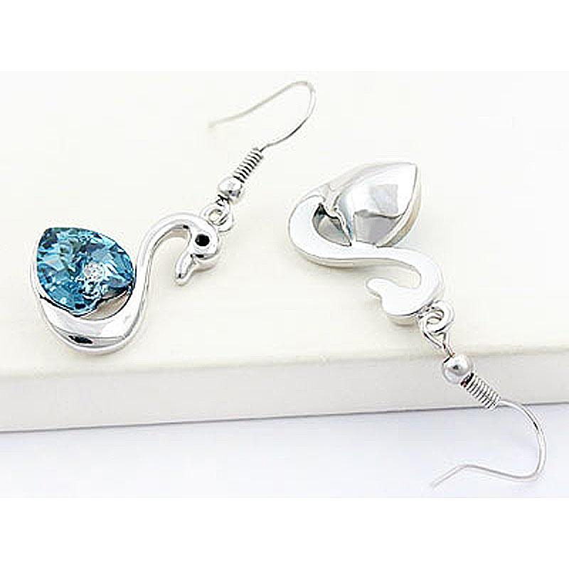 3 Carat Aqua Blue Dangle Swan Earrings use Austrian Crystal XE473