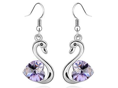 3 Carat Purple Dangle Swan Earrings use Austrian Crystal XE474