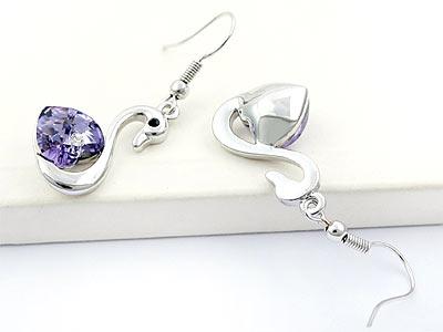 3 Carat Purple Dangle Swan Earrings use Austrian Crystal XE474