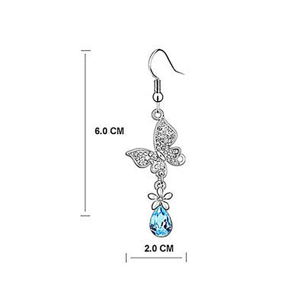 2 Carat Aqua Blue Dangle Butterfly Earrings Use Austrian Crystal XE487