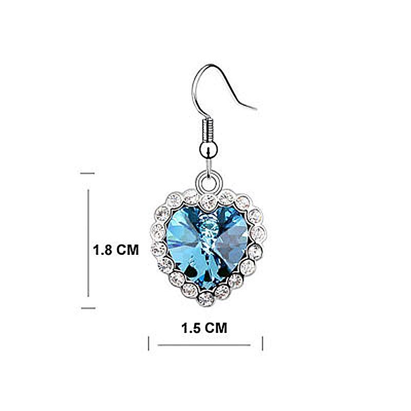 3 Carat Aqua Blue Dangle Heart Earrings use Austrian Crystal XE494