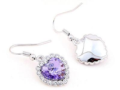 3 Carat Purple Dangle Heart Earrings use Austrian Crystal XE495