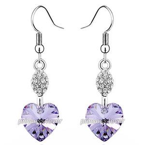 Dangle 3 Carat Purple Heart Earrings use Austrian Crystal XE499