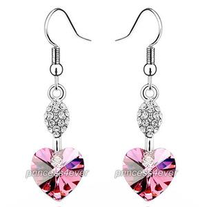 Dangle 3 Carat Pink Heart Earrings use Austrian Crystal XE500
