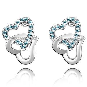 Double Heart Aqua Blue Earrings use Austrian Crystal XE508