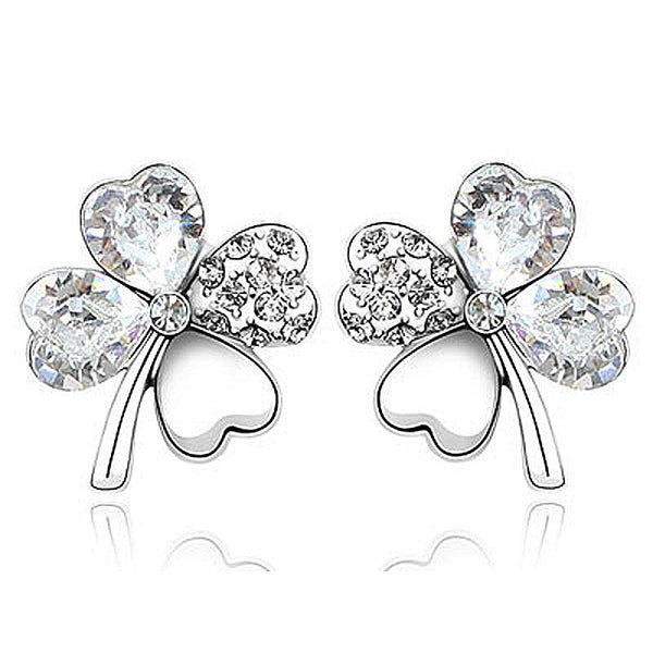 4 Leaf Clover Flower Silver Earrings use Austrian Crystal XE516