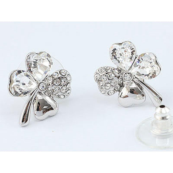 4 Leaf Clover Flower Silver Earrings use Austrian Crystal XE516