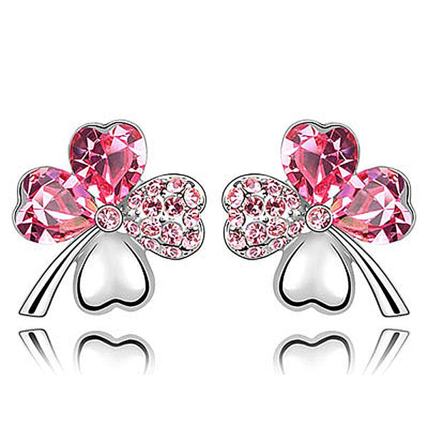 4 Leaf Clover Flower Hot Pink Earrings use Austrian Crystal XE517