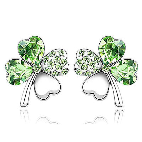 4 Leaf Clover Flower Green Earrings use Austrian Crystal XE518