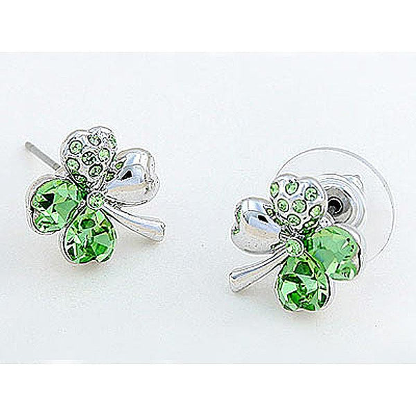 4 Leaf Clover Flower Green Earrings use Austrian Crystal XE518