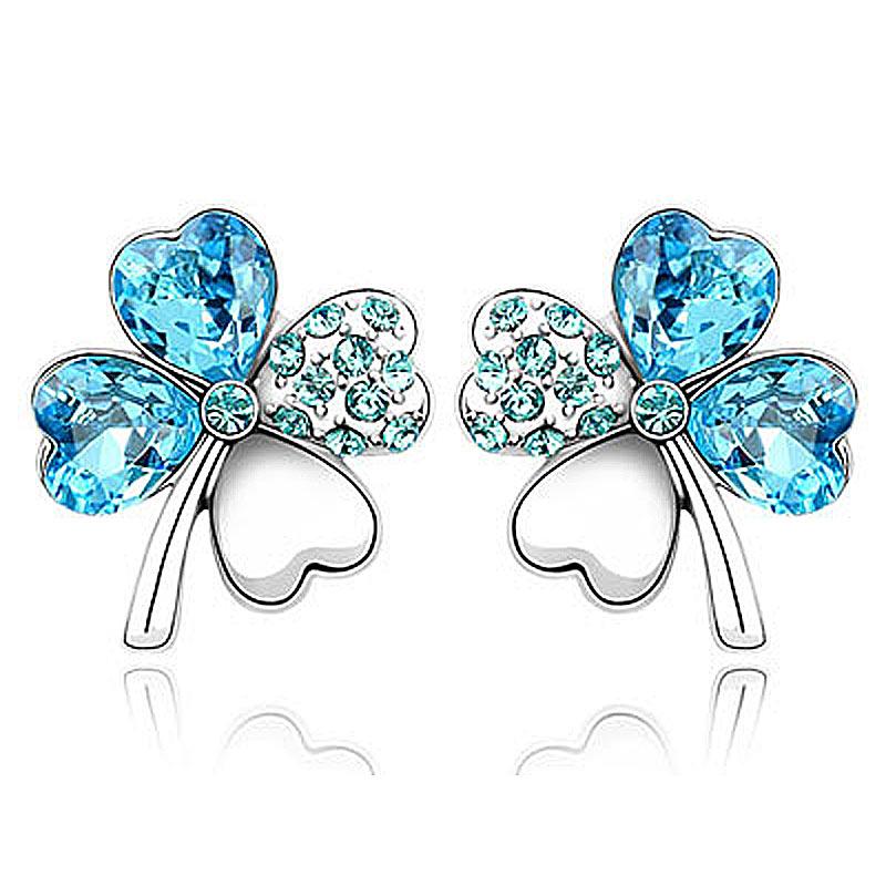 4 Leaf Clover Flower Aqua Blue Earrings use Austrian Crystal XE519